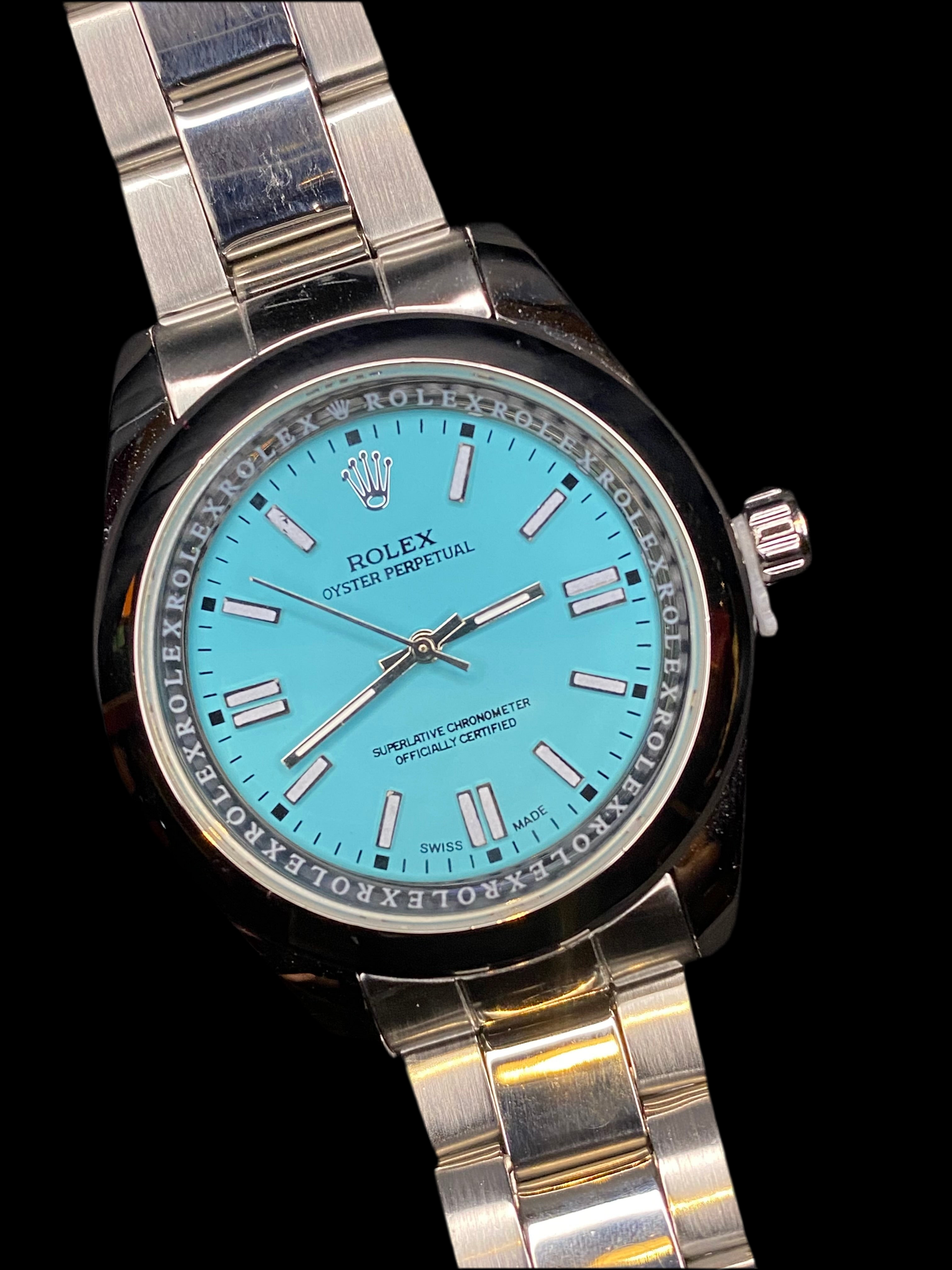 Silver Luxury Blue Oyster Perpetual RLX Watch