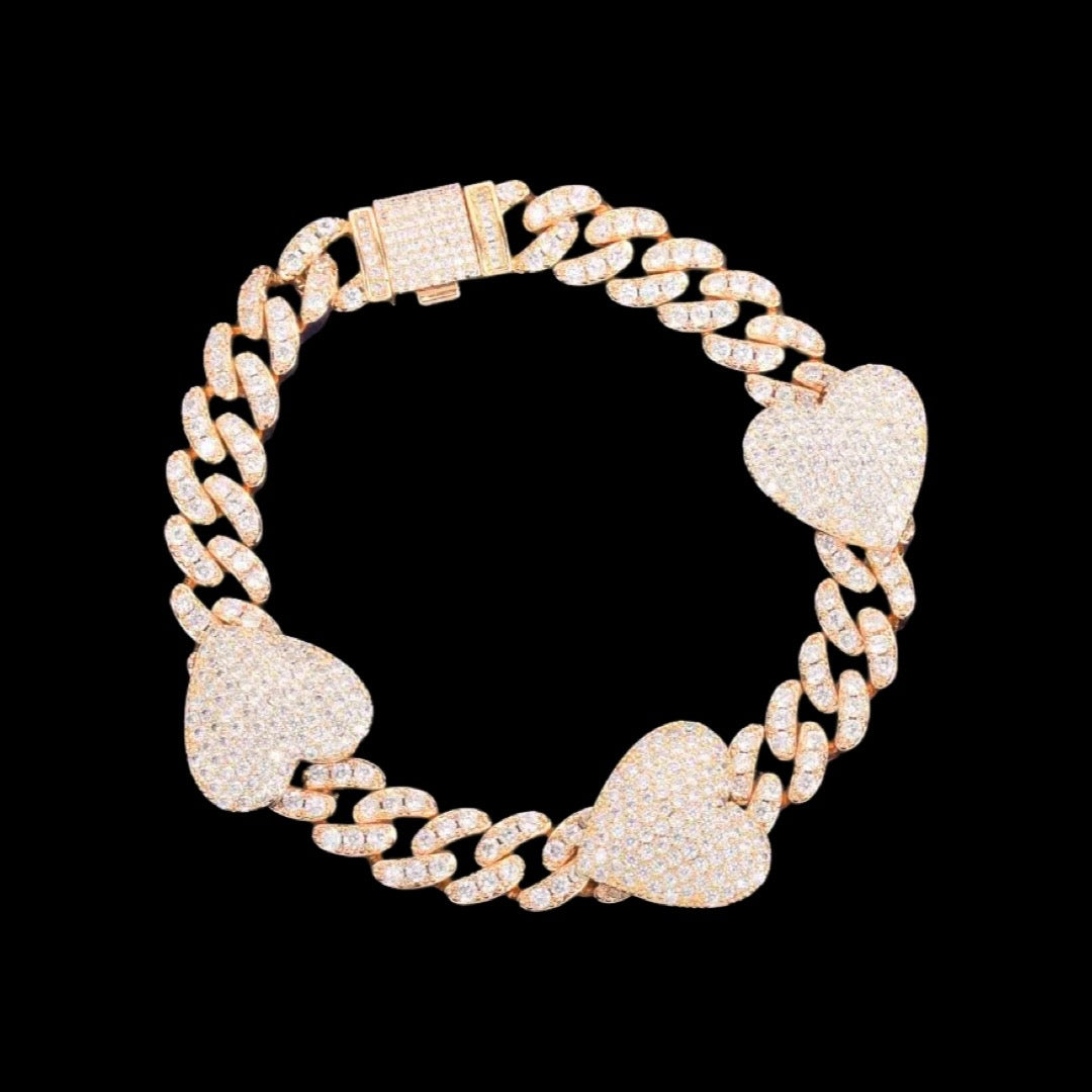 Iced Out Gold Diamond Cuban Link Heart Bracelet – The Jugg  display picture 3