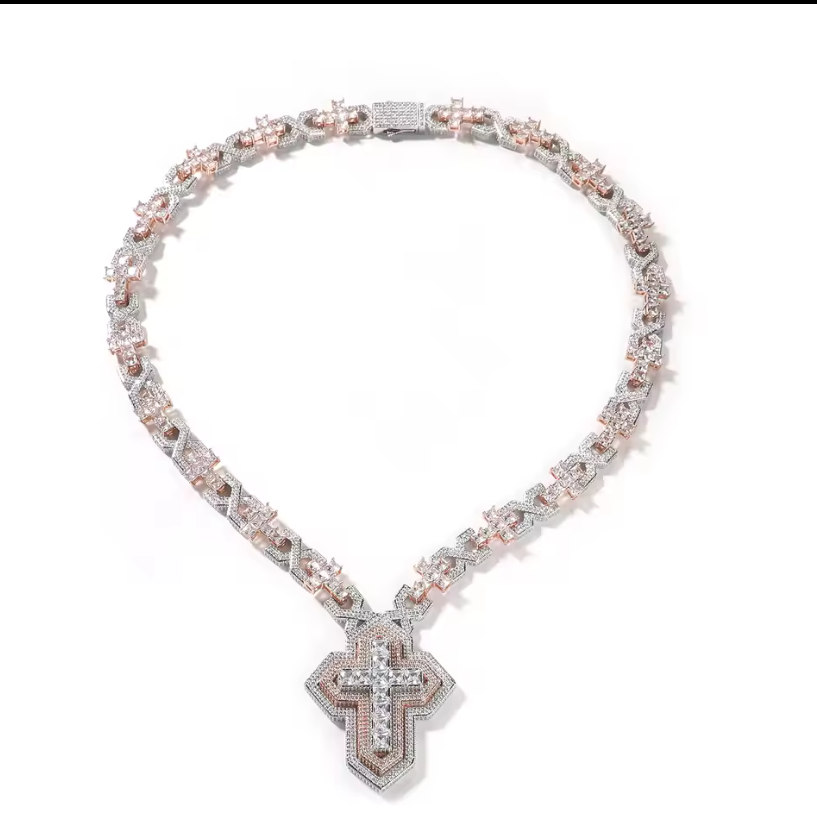 Iced Out Diamond Designer Cross Necklace