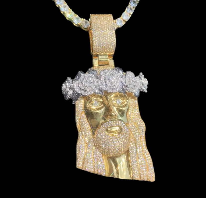 14k Iced Out Diamond Two Tone Jesus Piece Pendant