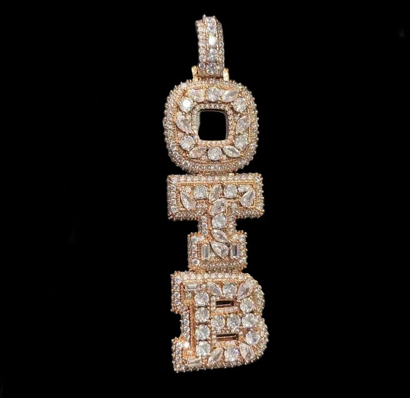 Custom Iced Out Emerald Cut Diamond Stacked Name Pendant