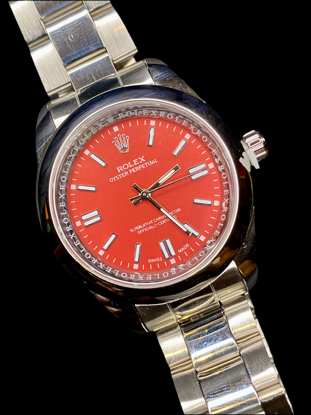 Silver Luxury Red Oyster Perpetual RLX Watch