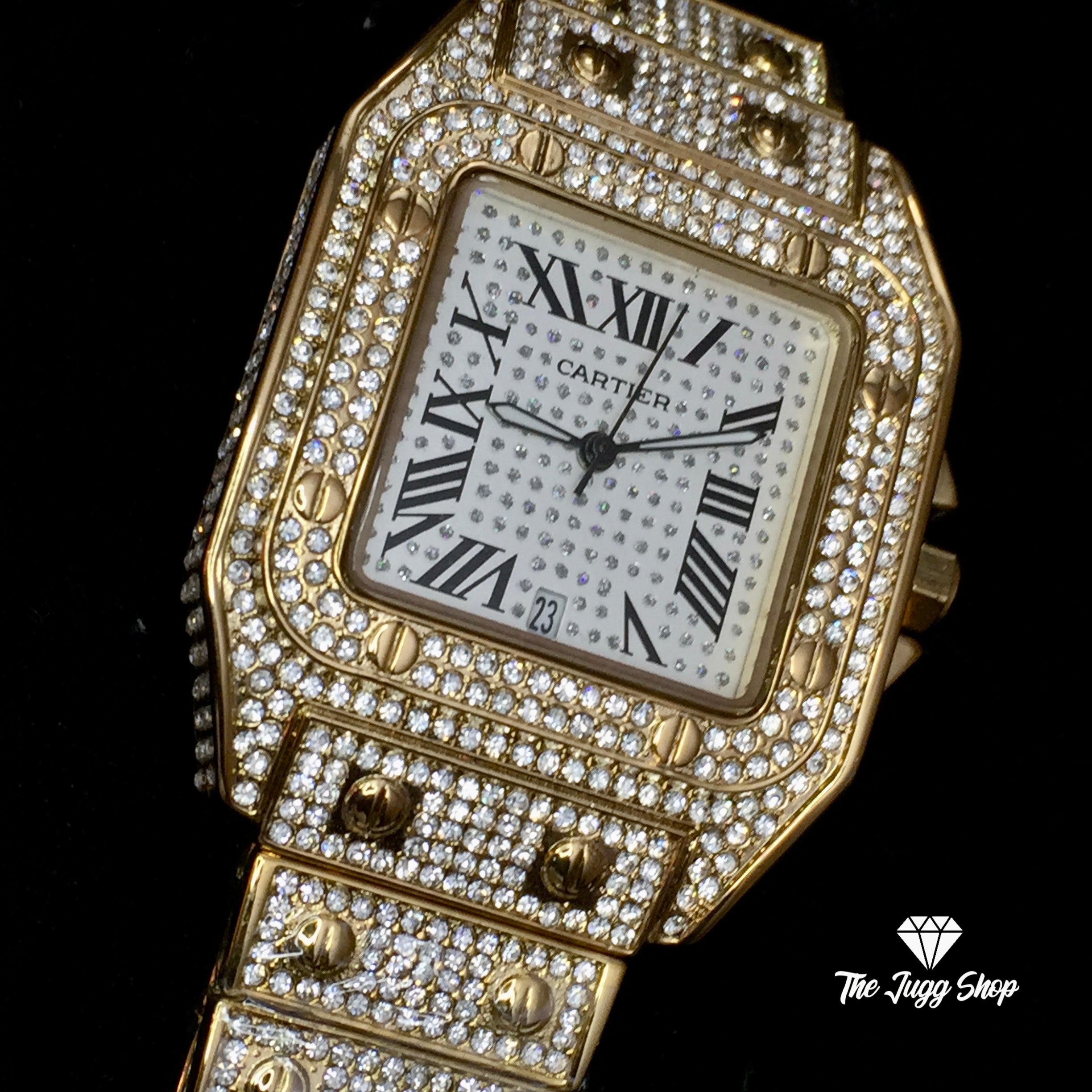 Iced Out Bust Down 18k Gold Diamond Cartier Men’s Watch