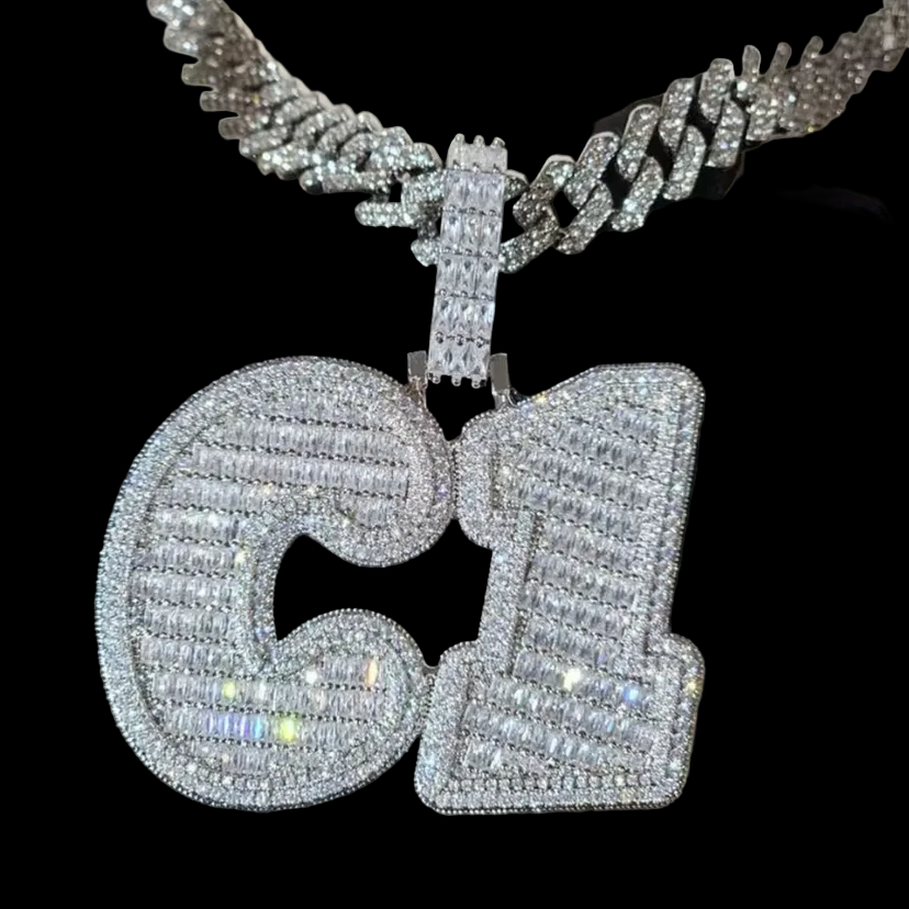NEW Iced Out Custom Baguette Name Pendant