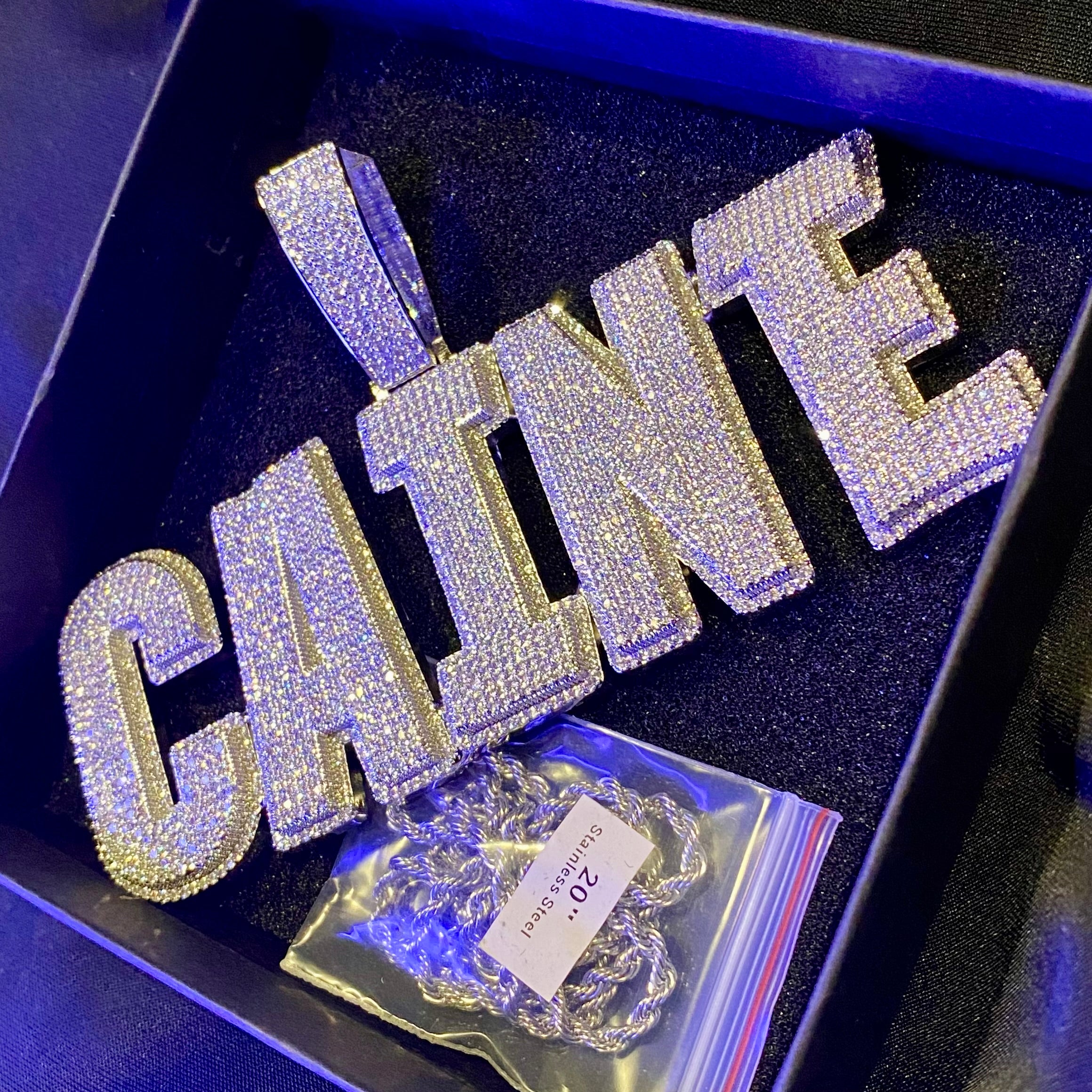 Iced Out Custom Sketch Name Pendant