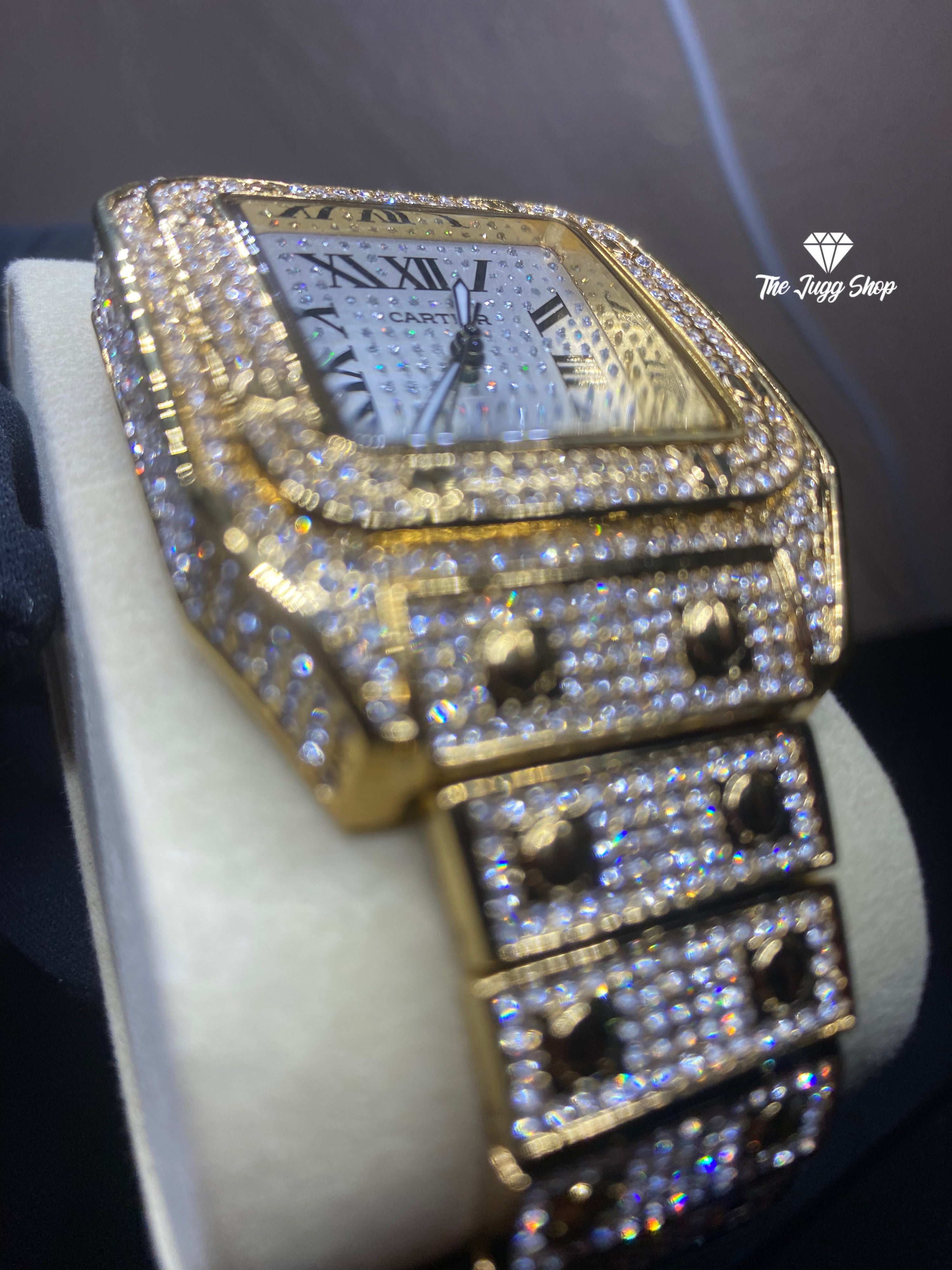 Iced Out Bust Down 18k Gold Diamond Cartier Men’s Watch