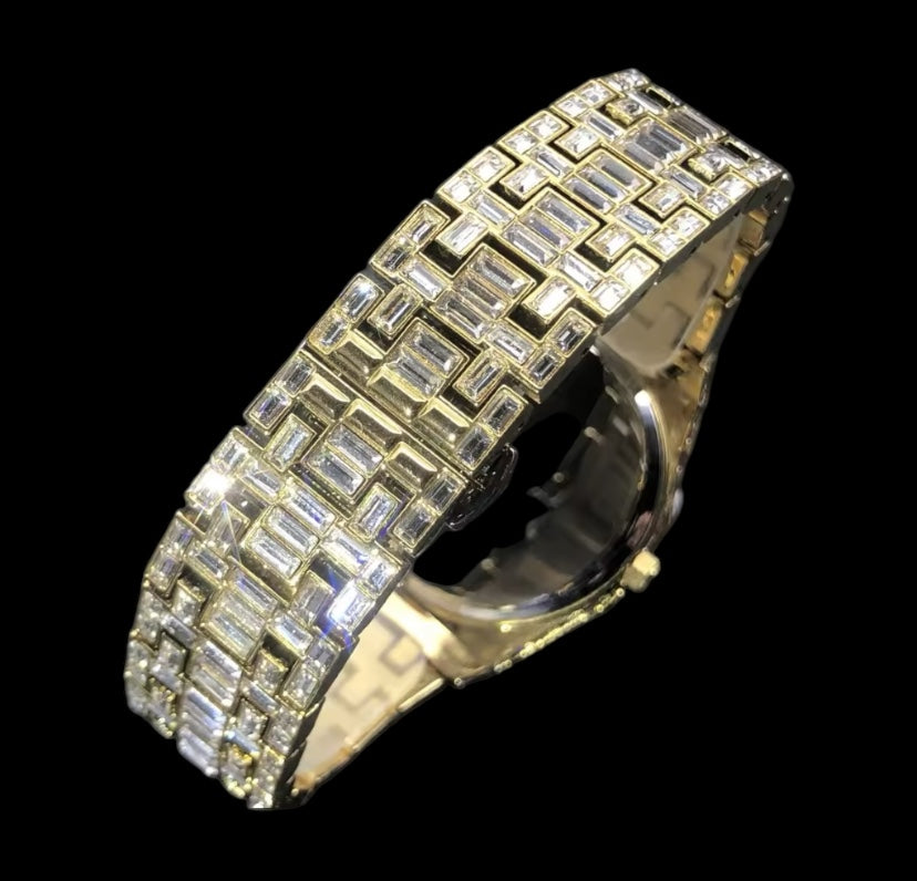 Iced Out 40mm Gold Full Diamond Baguette Watch