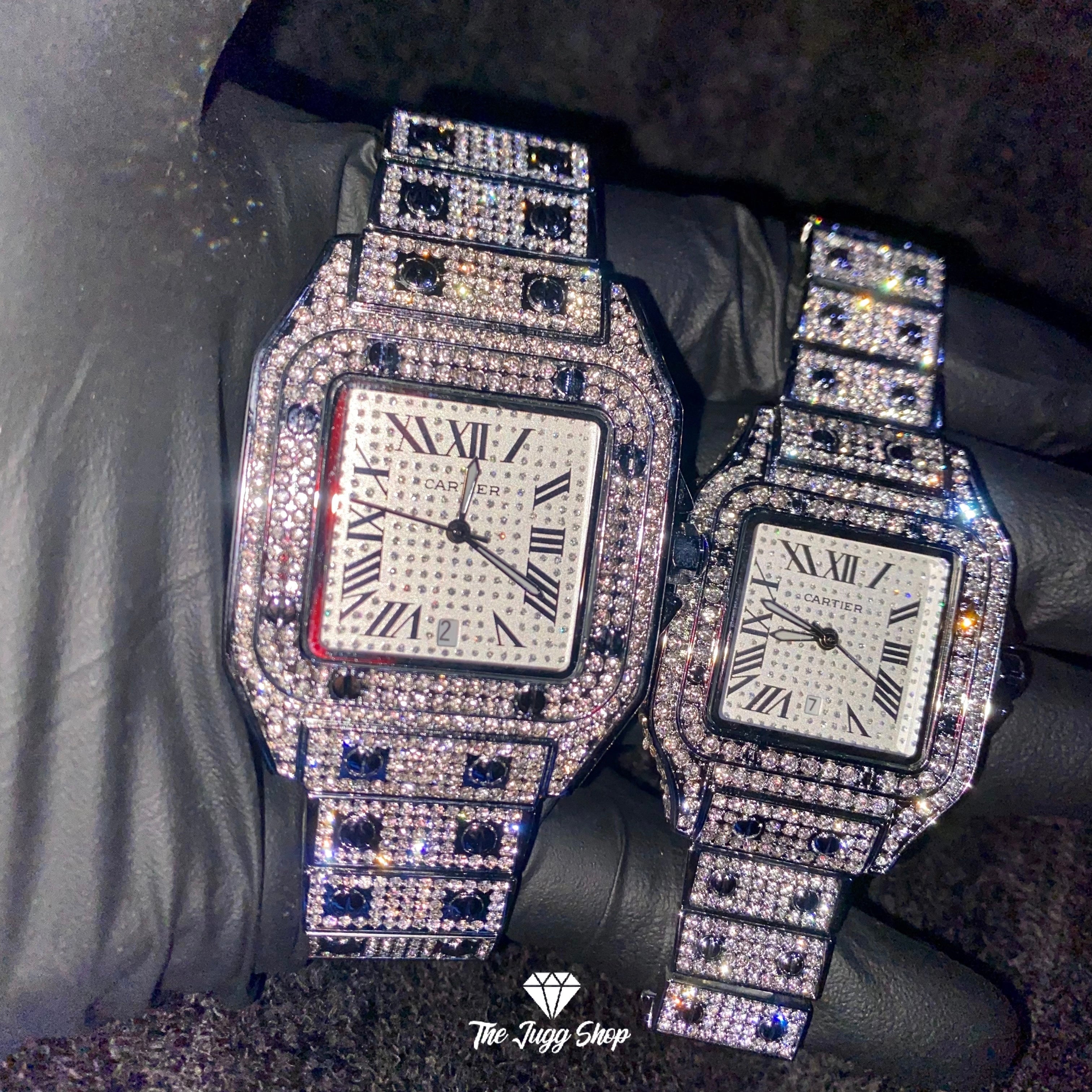 Iced Out Bust Down 18k Silver Diamond Cartier Men’s Watch