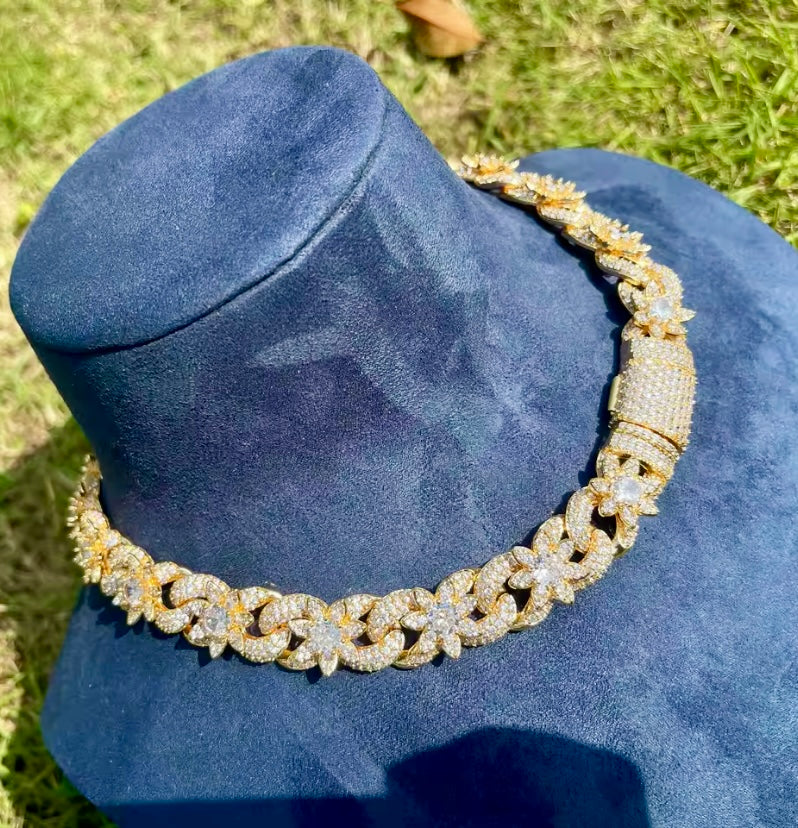 10k Iced Out Diamond Cuban Flower Chain