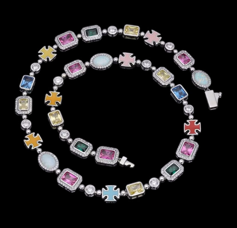 Iced Out Colored Gem Stone Necklace