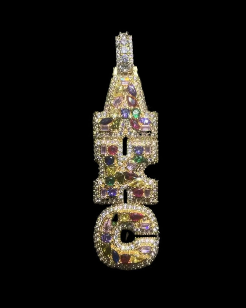 Custom Iced Out Emerald Cut Diamond Stacked Name Pendant