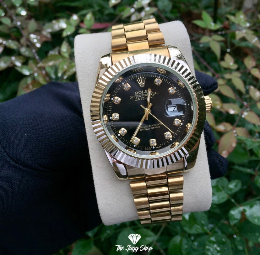 Gold/Black Plain Presidential Day-Date Luxury RLX Watch