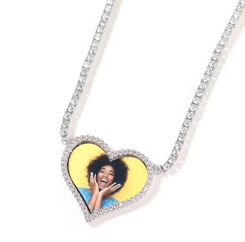 Custom Diamond Heart + Tennis Chain Photo Charm