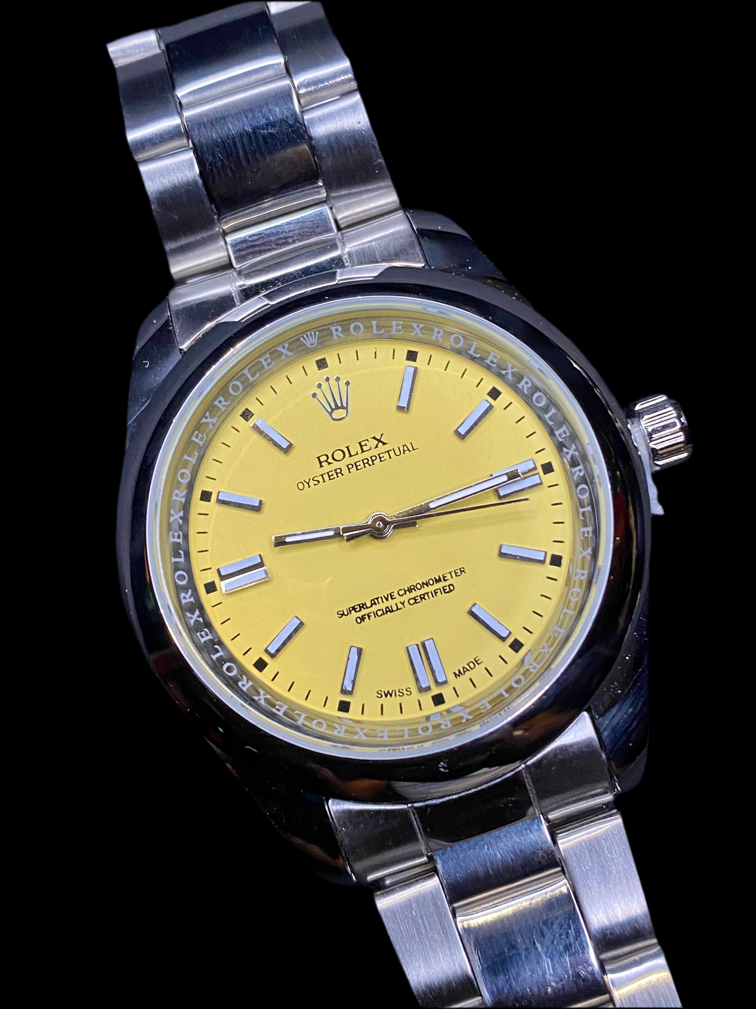 Silver Luxury Yellow Oyster Perpetual RLX Watch