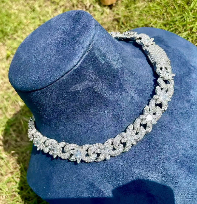 10k Iced Out Diamond Cuban Flower Chain