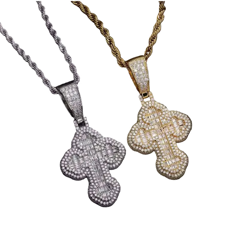 Iced Out Diamond Baguette Cross Pendant
