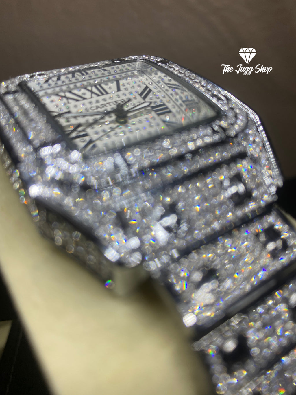 Iced Out Bust Down 18k Silver Diamond Cartier Men’s Watch