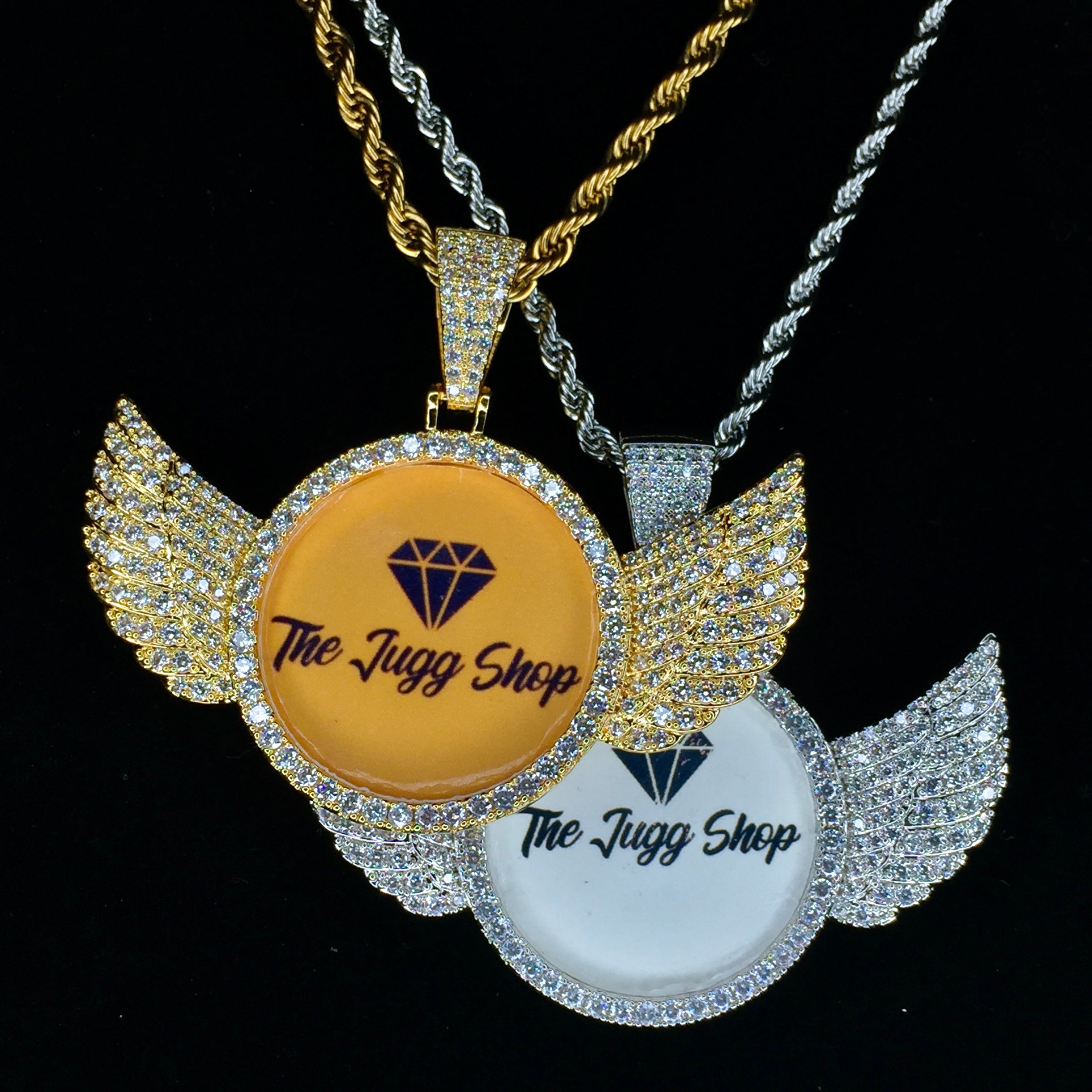 Custom Diamond Wings Photo Charm Necklace