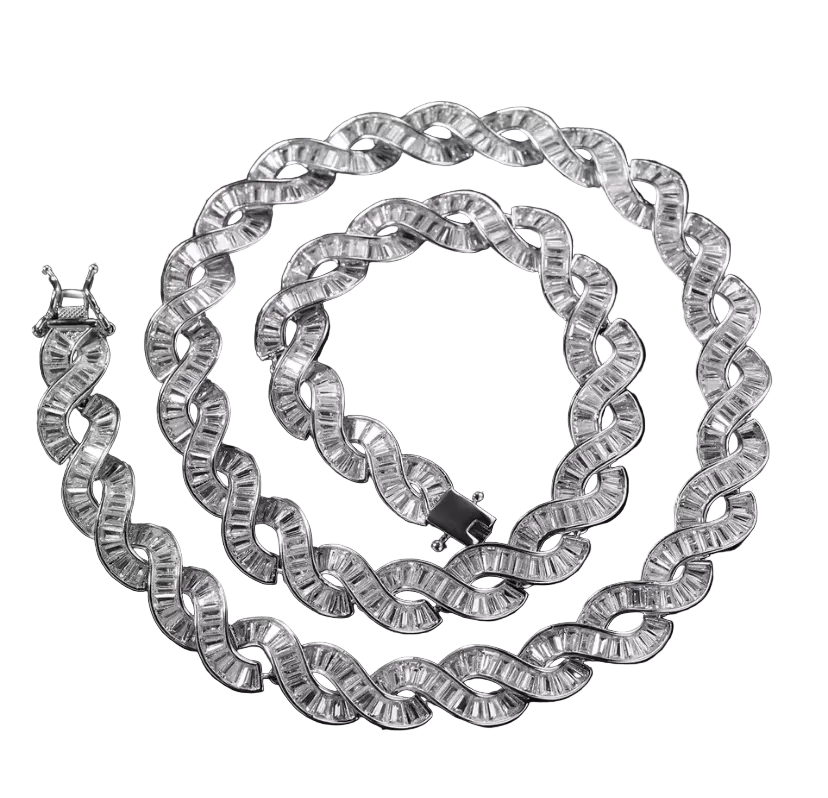 Iced Out Silver Baguette Infinity Cuban Chain Necklace