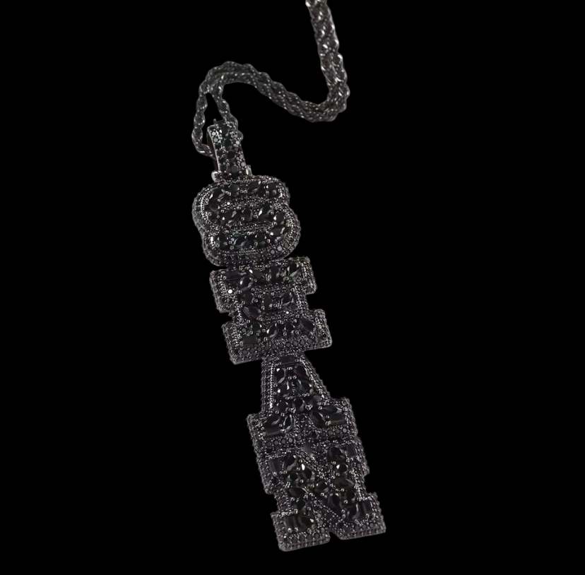 Custom Iced Out Emerald Cut Diamond Stacked Name Pendant