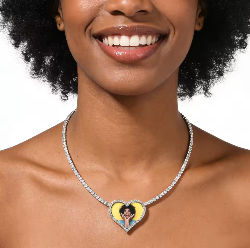 Custom Diamond Heart + Tennis Chain Photo Charm