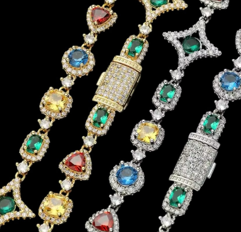 Iced Out Colored Diamond Gem Stone Necklace