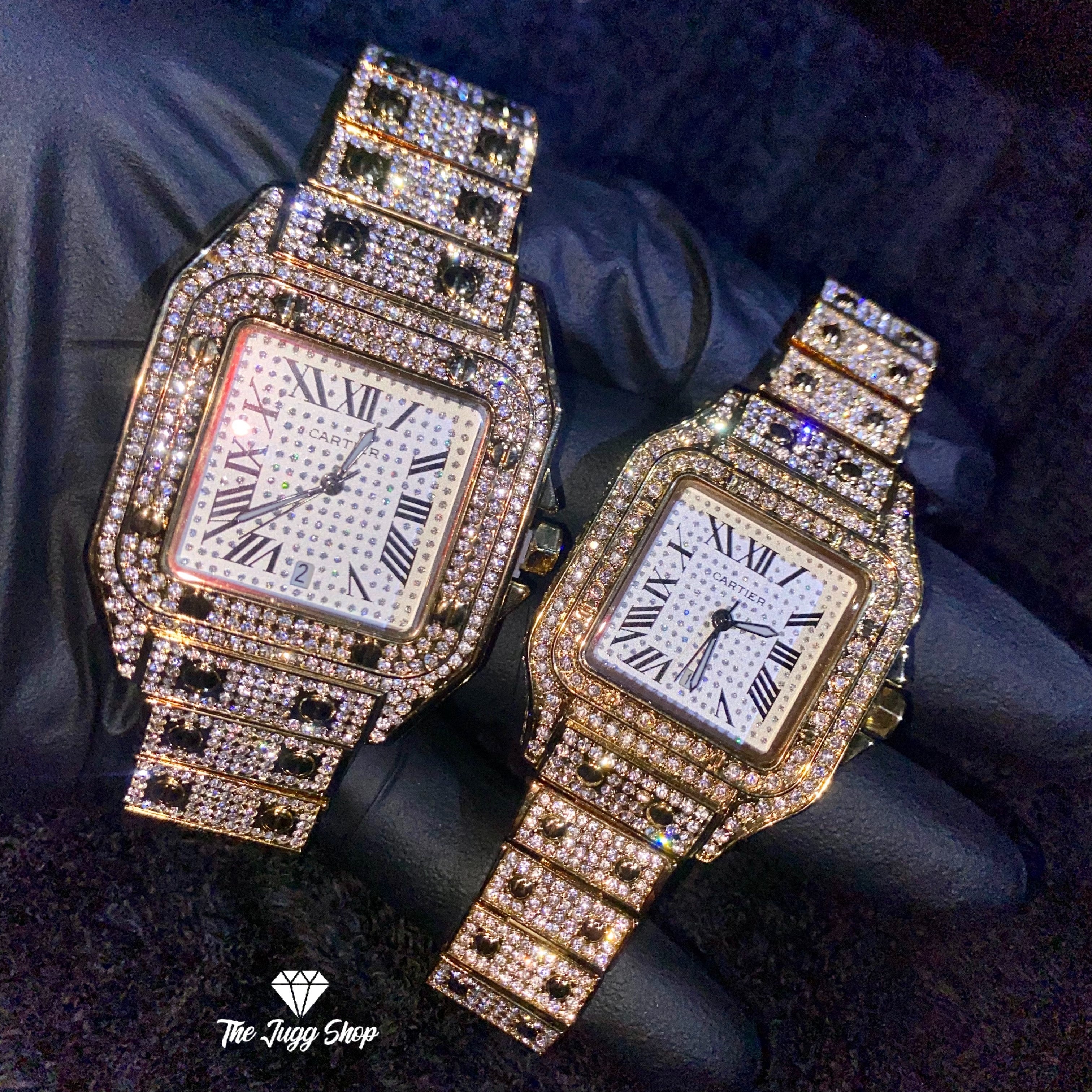 Iced Out Bust Down 18k Gold Diamond Cartier Men’s Watch