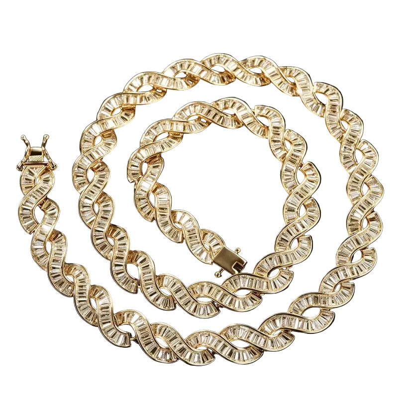 Iced Out Gold Baguette Infinity Cuban Chain Necklace