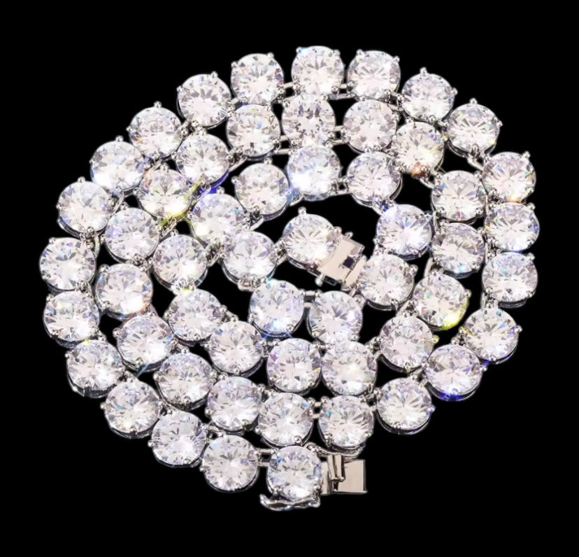 10mm Iced Out Silver Diamond Tennis Chain