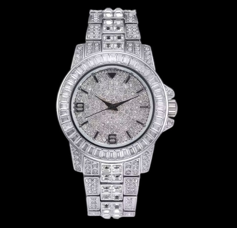 Iced Out 40mm Silver Diamond & Baguette Watch