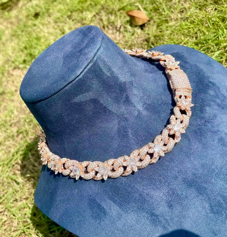 10k Iced Out Diamond Cuban Flower Chain
