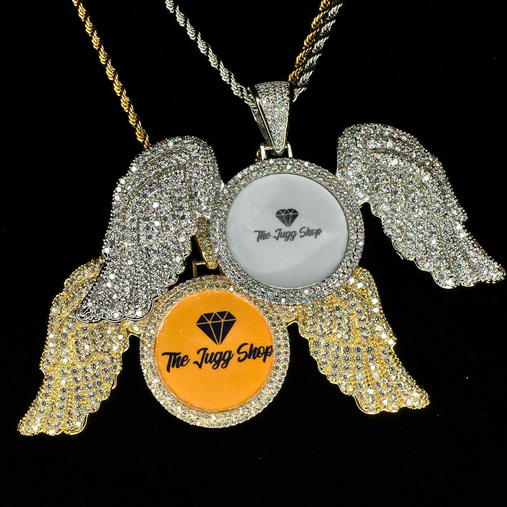 Custom Diamond Angel Wings Photo Charm Necklace