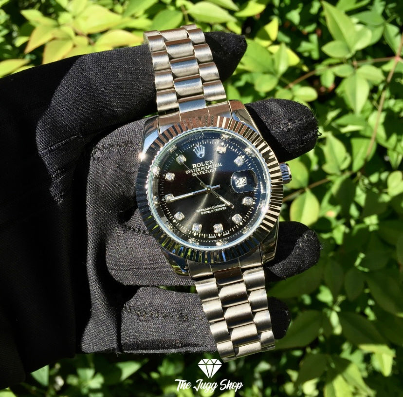 Silver/Black Plain Presidential Luxury RLX Watch