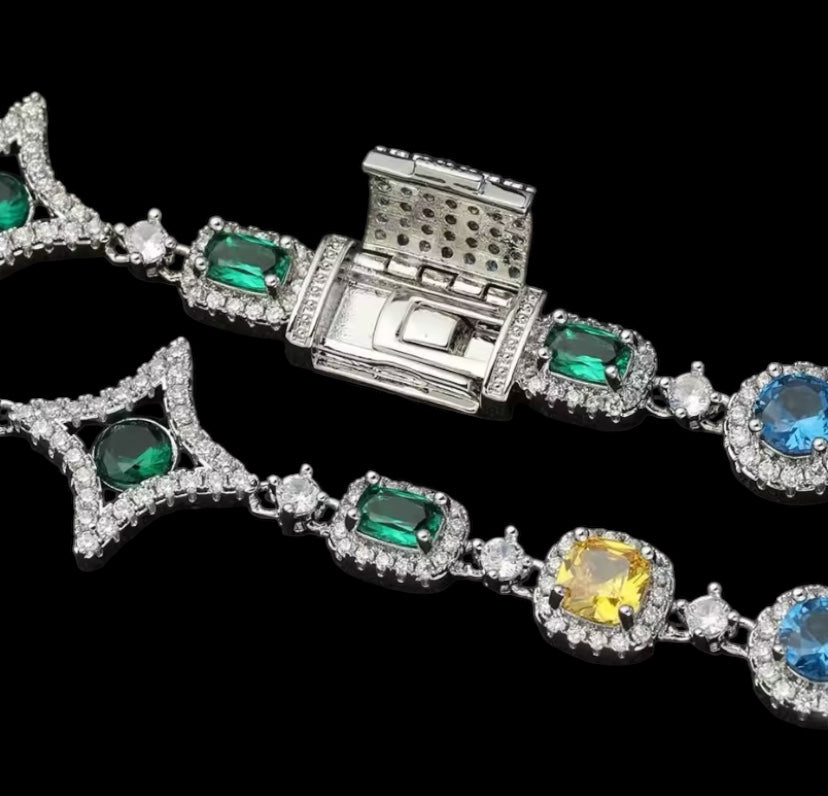 Iced Out Colored Diamond Gem Stone Necklace