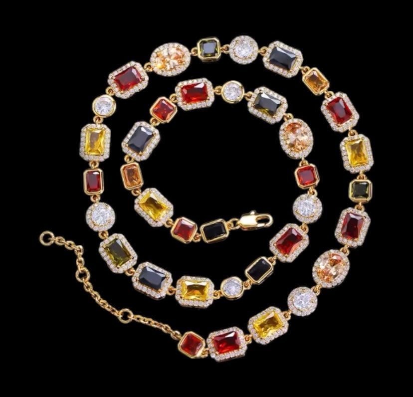 Iced Out Colored Gem Stone Diamond Necklace