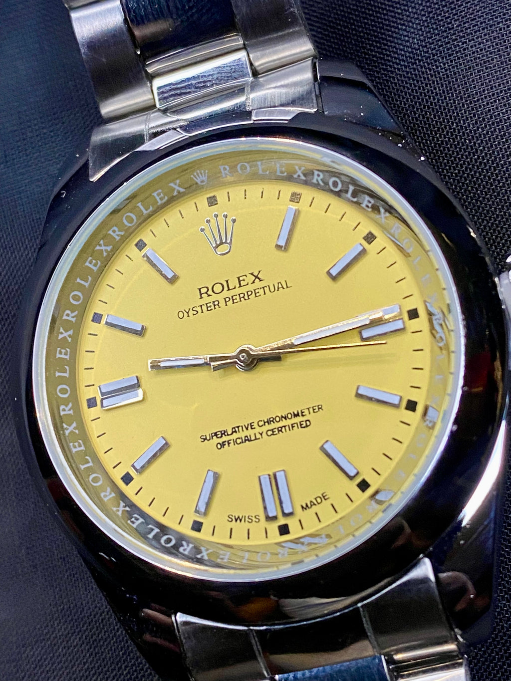 Silver Luxury Yellow Oyster Perpetual RLX Watch