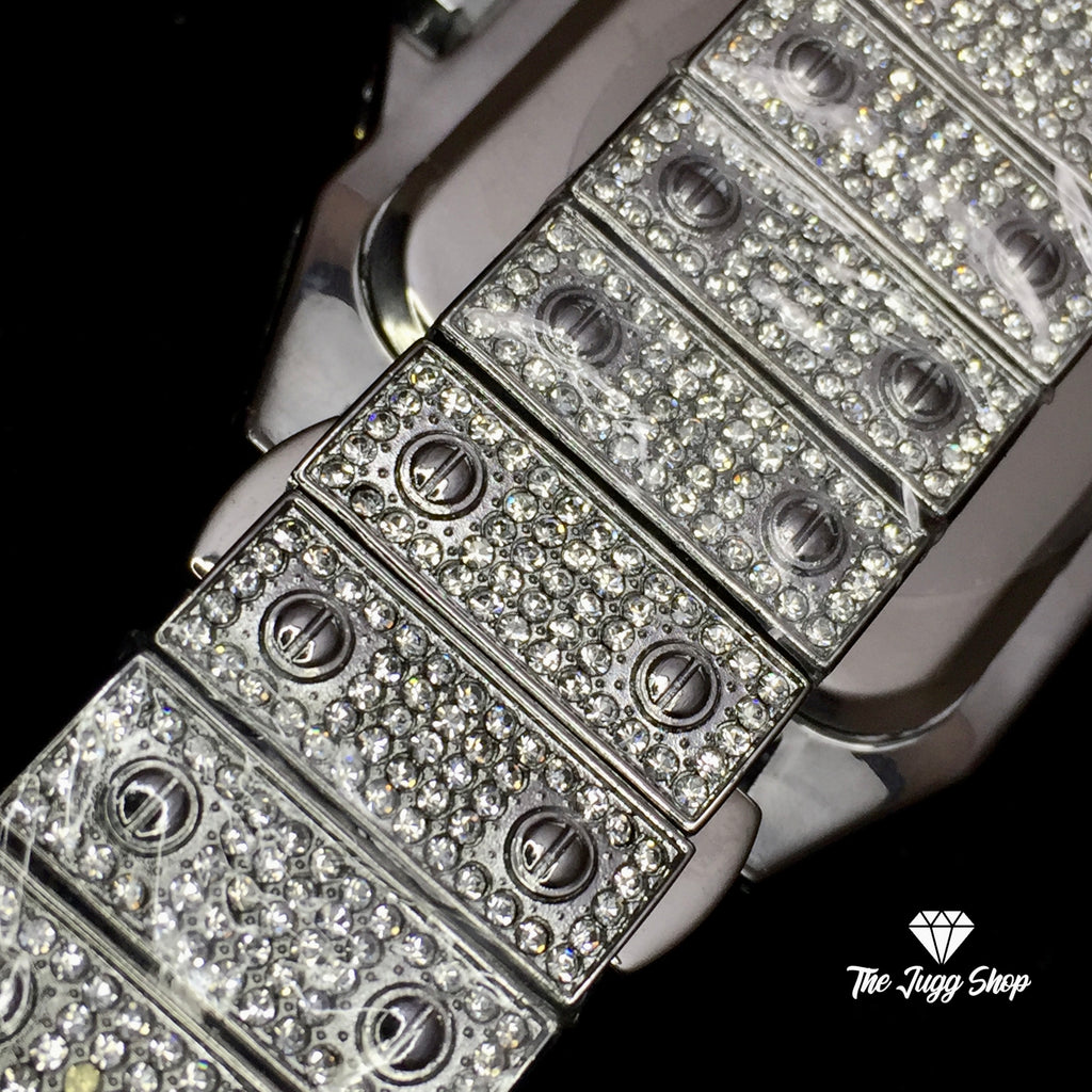 Iced Out Bust Down 18k Silver Diamond Cartier Men’s Watch