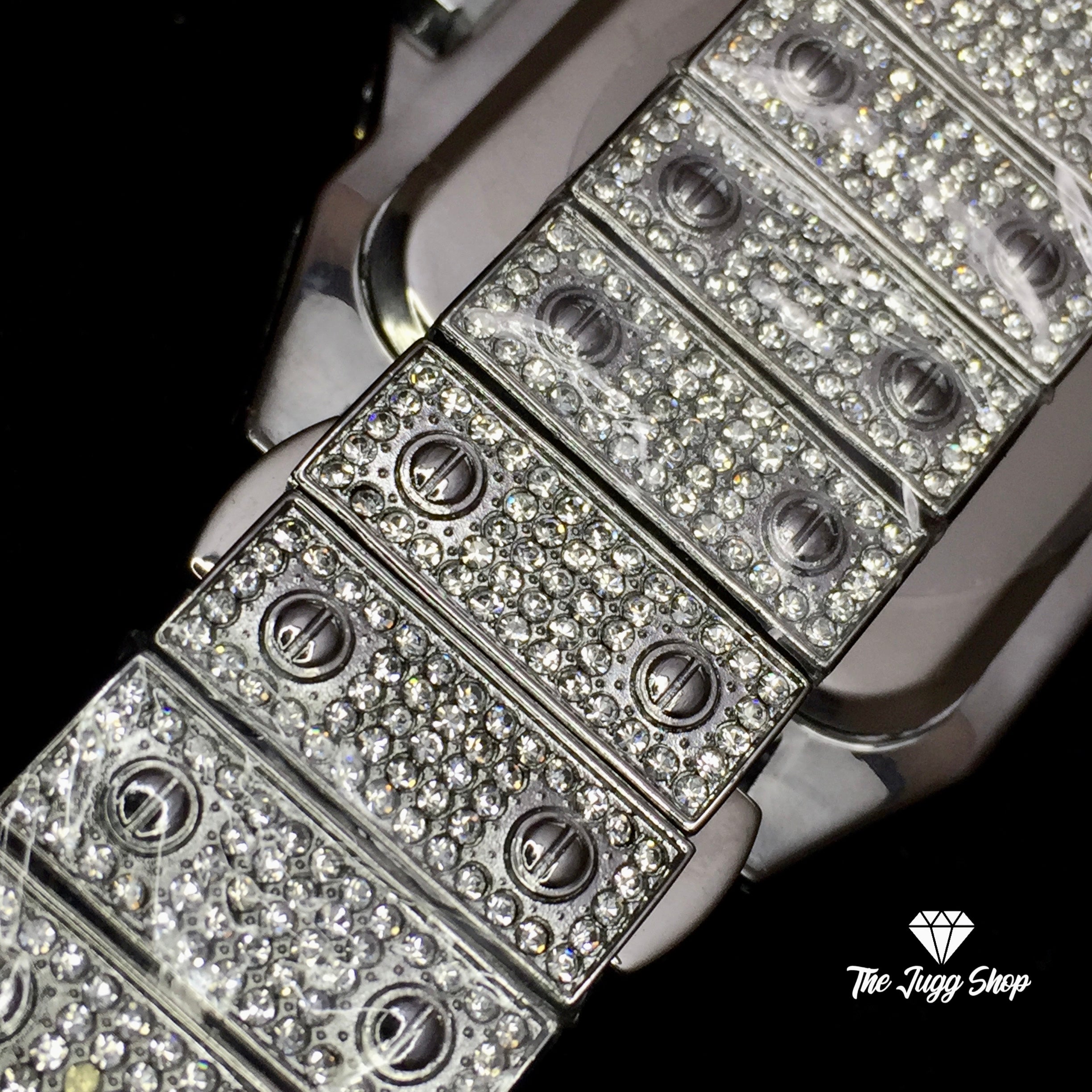 Iced Out Bust Down 18k Silver Diamond Cartier Men’s Watch