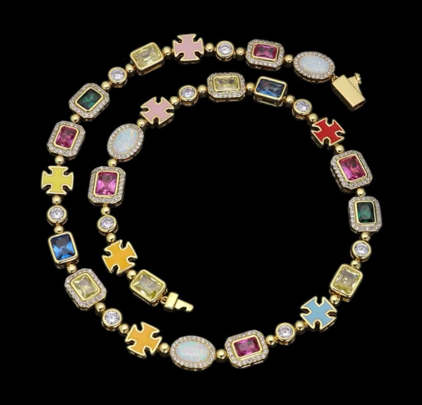 Iced Out Colored Gem Stone Necklace