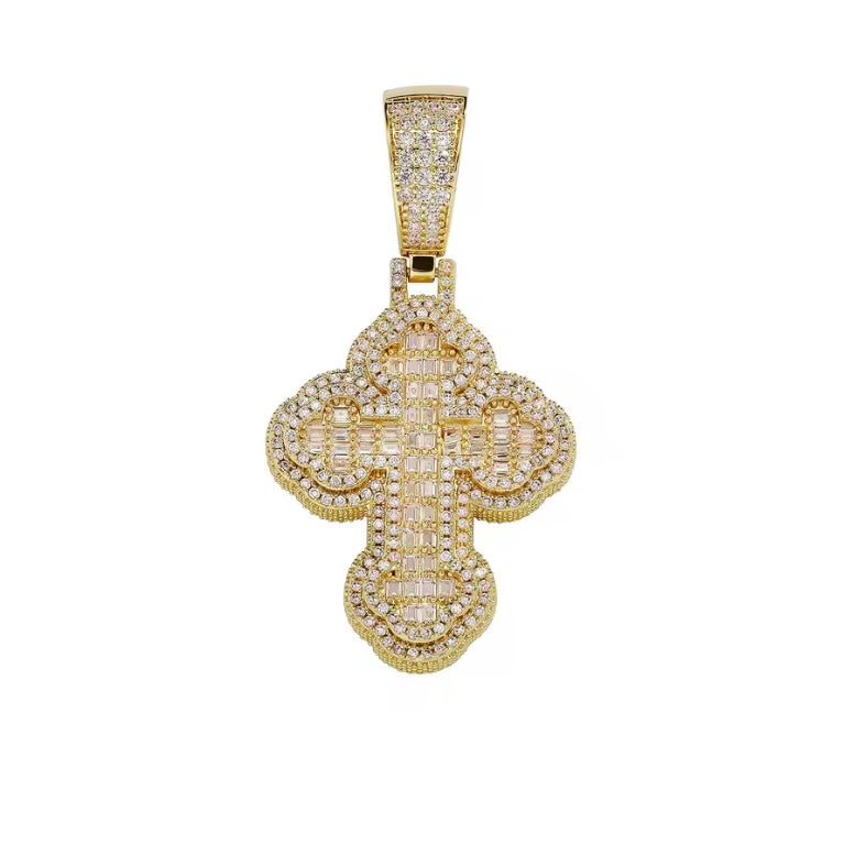 Iced Out Diamond Baguette Cross Pendant