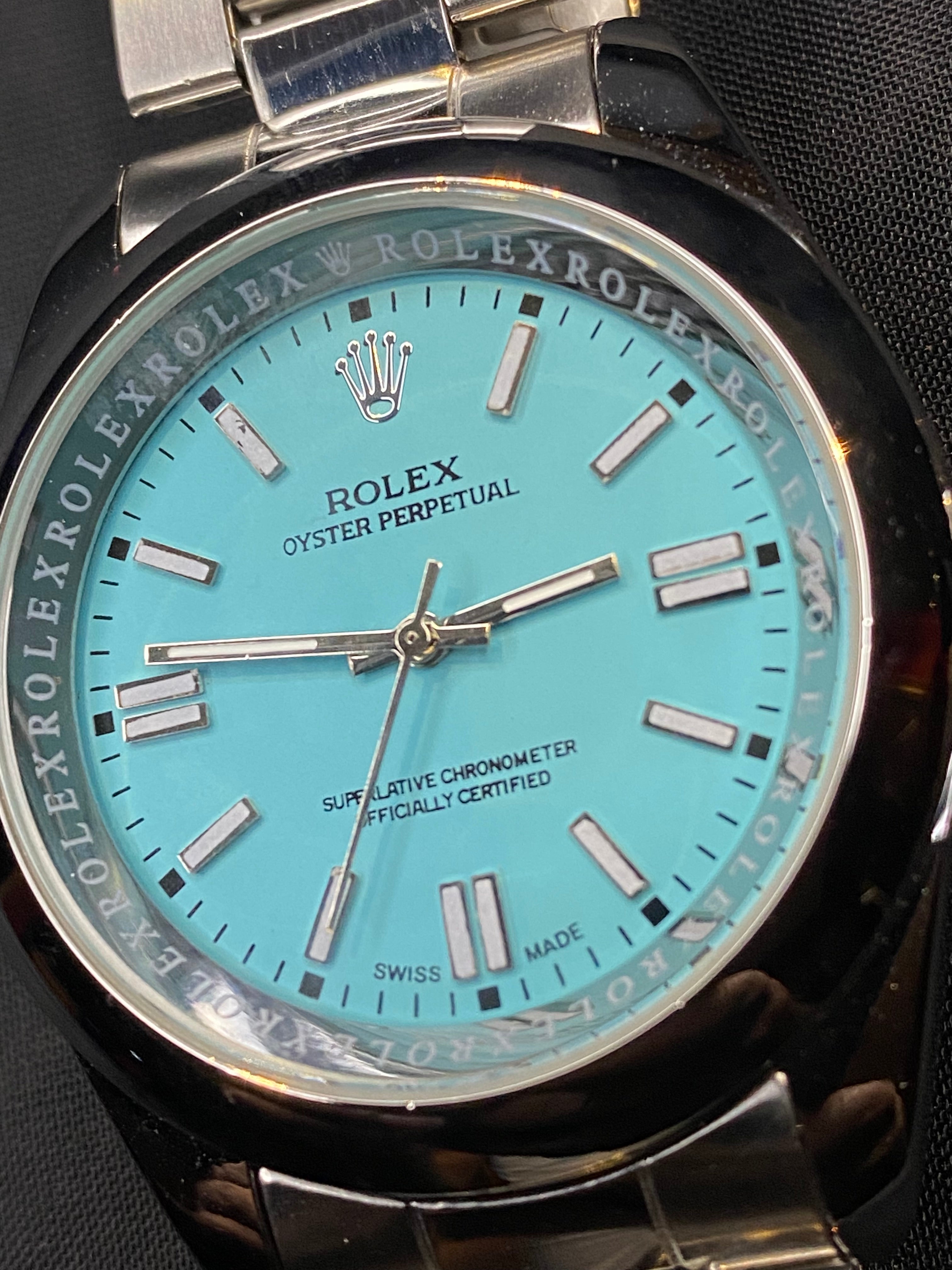 Silver Luxury Blue Oyster Perpetual RLX Watch