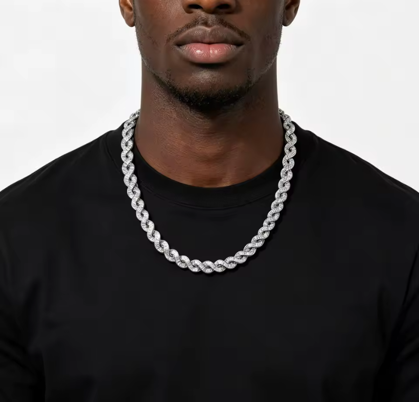 Iced Out Gold Baguette Infinity Cuban Chain Necklace