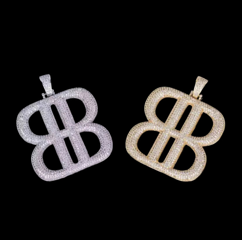 Iced Out “BB” Diamond Pendant Necklace