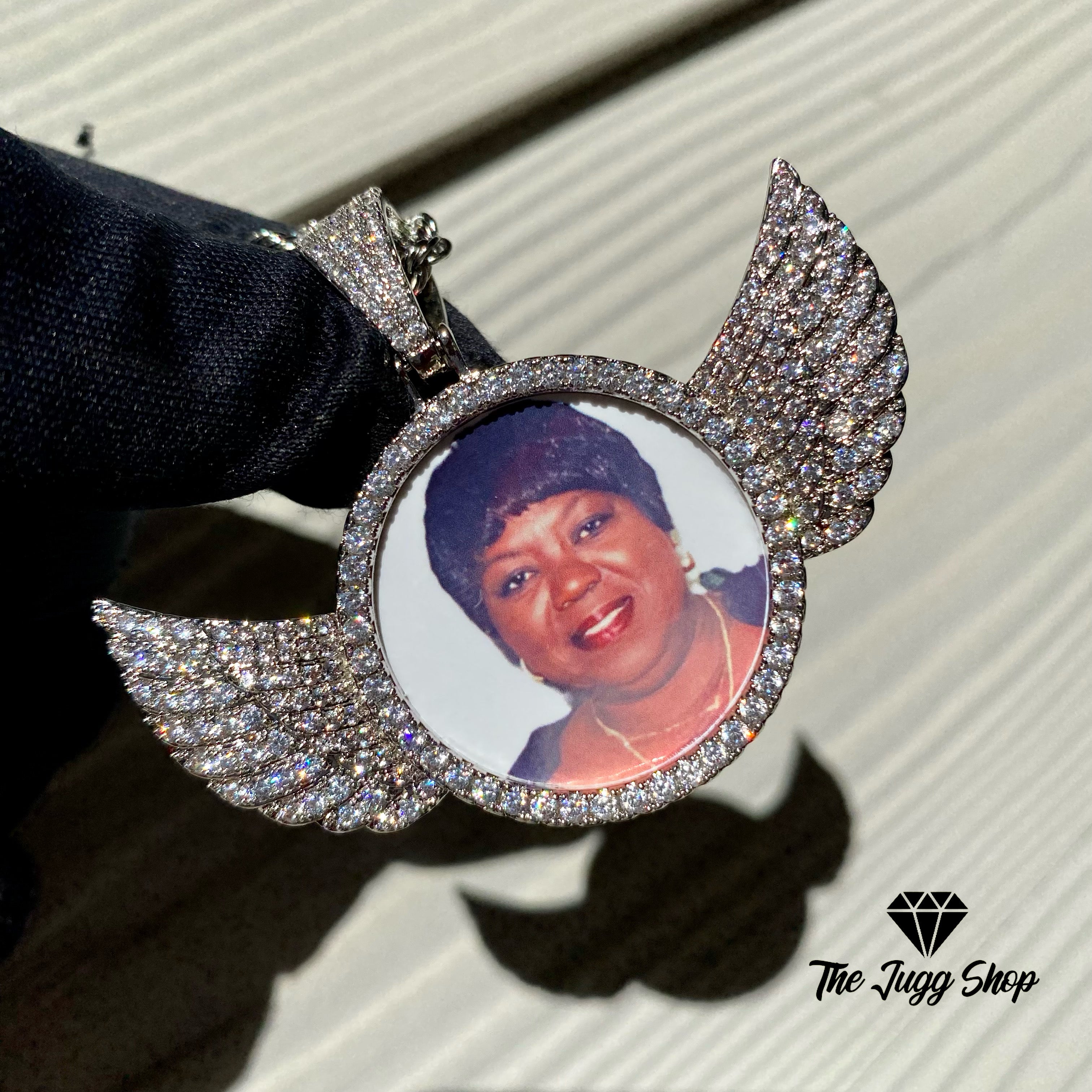 Custom Diamond Wings Photo Charm Necklace
