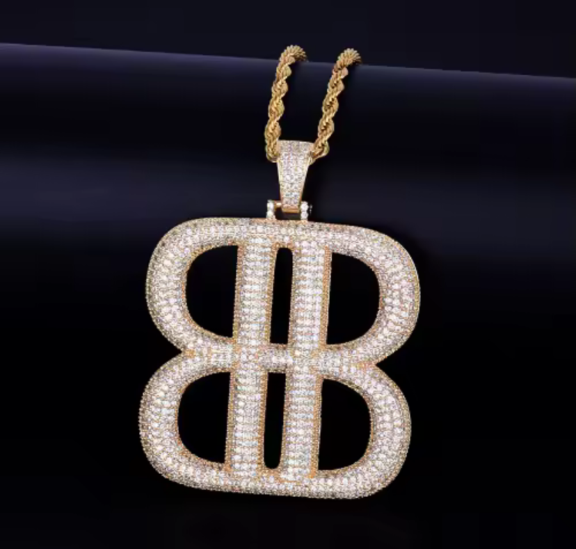 Iced Out “BB” Diamond Pendant Necklace