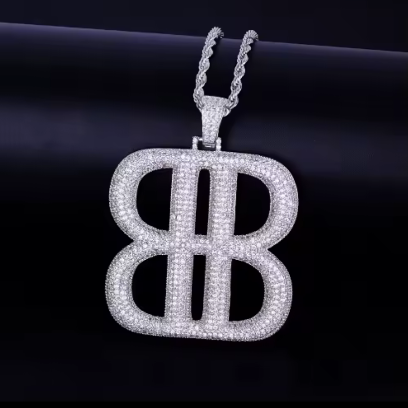 Iced Out “BB” Diamond Pendant Necklace