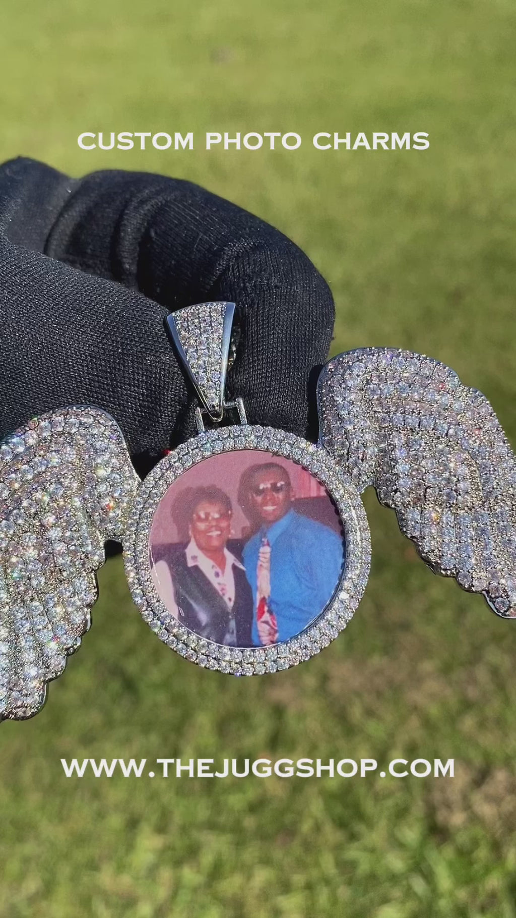 Custom Diamond Angel Wings Photo Charm Necklace