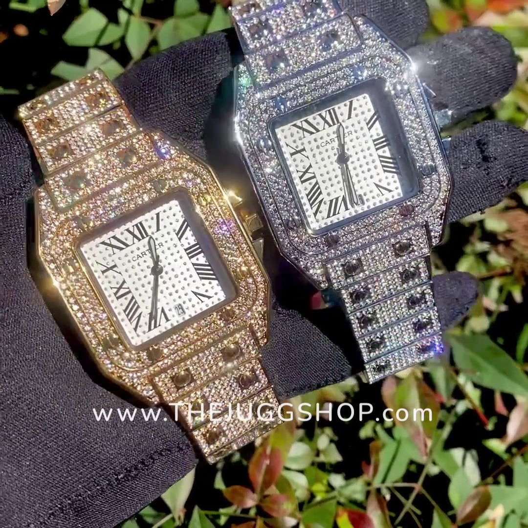 Iced Out Bust Down 18k Gold Diamond Cartier Men’s Watch