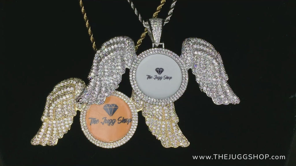 Custom Diamond Angel Wings Photo Charm Necklace