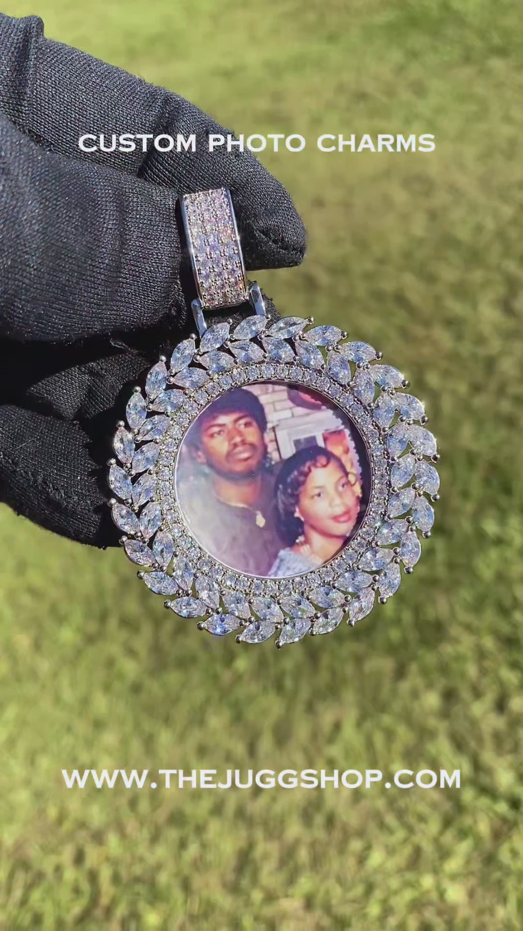 Custom Diamond Leaf Photo Charm